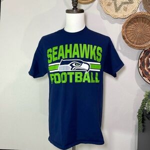 Men’s NFL Seattle Seahawks Short Sleeve Tee Dark Blue & Neon Green Size Large